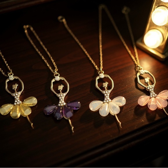 Ballerina Pendant Necklace – Gold Tone Crystal Ballet Dancer – Amethyst Dream - Picture 5 of 10